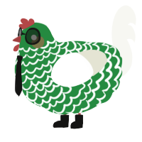 A viridian and white chicken with a lace pattern