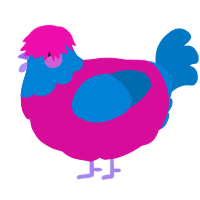 A fuchsia and sapphire chicken with a head pattern