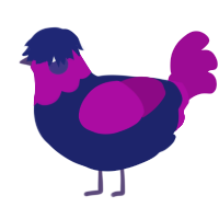 A navy and plum chicken with a head pattern