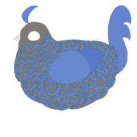 A grey and ultramarine chicken with a double-lace pattern