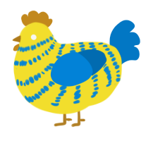 A yellow and sapphire chicken with a bar pattern