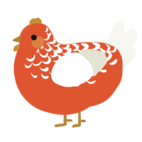 A vermilion and white chicken with a half-lace pattern
