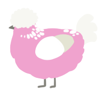 A pink and white chicken with a neck-speckle pattern