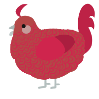 A red and crimson chicken with a double-lace pattern
