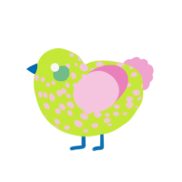 A lime and pink chicken with a speckle pattern