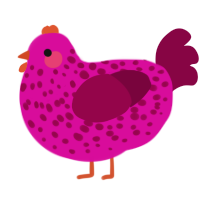 A fuchsia and maroon chicken with a speckle pattern