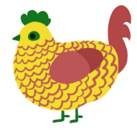 (unnamed), a yellow and red chicken with a lace pattern