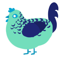A mint and navy chicken with a half-lace pattern