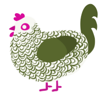 A white and olive chicken with a double-lace pattern
