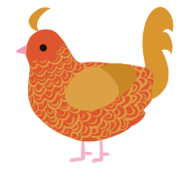 A vermilion and orange chicken with a double-lace pattern