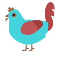 A aqua and red chicken