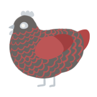 A grey and red chicken with a lace pattern