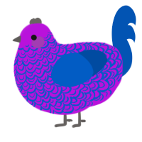 A amethyst and ultramarine chicken with a double-lace pattern