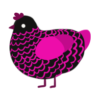 A black and fuchsia chicken with a lace pattern