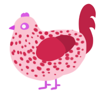 Pink Eye, a rose and crimson chicken with a speckle pattern