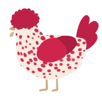 A cream and crimson chicken with a speckle pattern