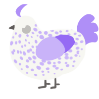A white and lilac chicken with a speckle pattern