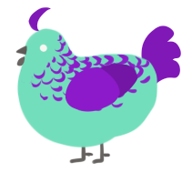 A mint and violet chicken with a half-lace pattern