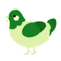 A apple and leaf chicken with a head pattern