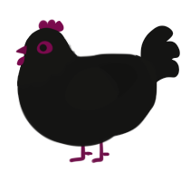 A black chicken with a head pattern