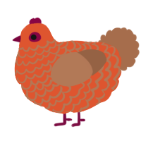 A vermilion and brown chicken with a lace pattern