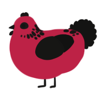 A crimson and black chicken with a neck-speckle pattern