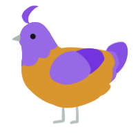 A orange and blurple chicken with a head pattern