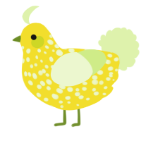 A yellow and apple chicken with a speckle pattern