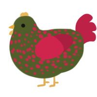A olive and crimson chicken with a speckle pattern