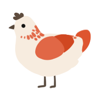 A cream and vermilion chicken with a neck-speckle pattern
