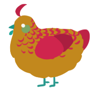 A ochre and crimson chicken with a half-lace pattern