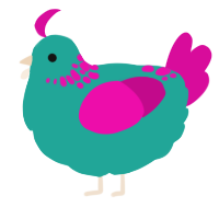 A turquoise and fuchsia chicken with a neck-speckle pattern