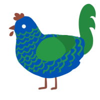 A ultramarine and viridian chicken with a half-bar pattern