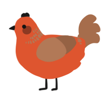 A vermilion and brown chicken with a neck-band pattern