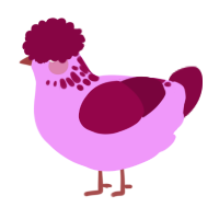 A lavender and maroon chicken with a neck-speckle pattern