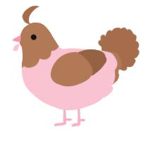 A rose and brown chicken with a head pattern