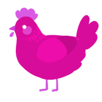 A fuchsia chicken with a neck-speckle pattern