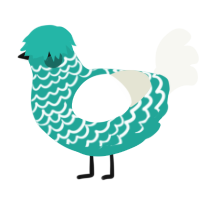 A turquoise and white chicken with a lace pattern