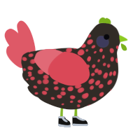 A mist and turquoise chicken with a speckle pattern
