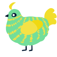 A spring and yellow chicken with a bar pattern