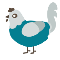 A sea and silver chicken with a head pattern
