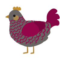A grey and maroon chicken with a lace pattern