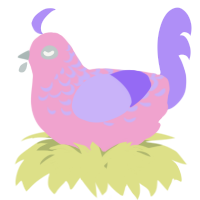A pink and lilac chicken with a half-lace pattern