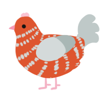 A vermilion and silver chicken with a bar pattern