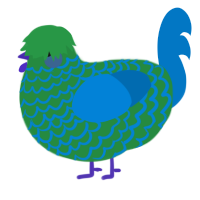 A viridian and sapphire chicken with a lace pattern