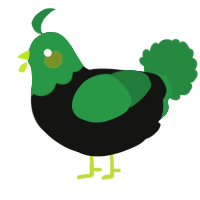 A black and viridian chicken with a head pattern
