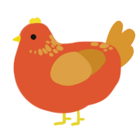 Enara, a vermilion and orange chicken with a neck-speckle pattern