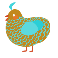 A ochre and aqua chicken with a lace pattern