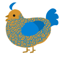 A orange and sapphire chicken with a double-lace pattern