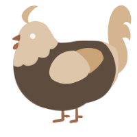 A bark and beige chicken with a head pattern